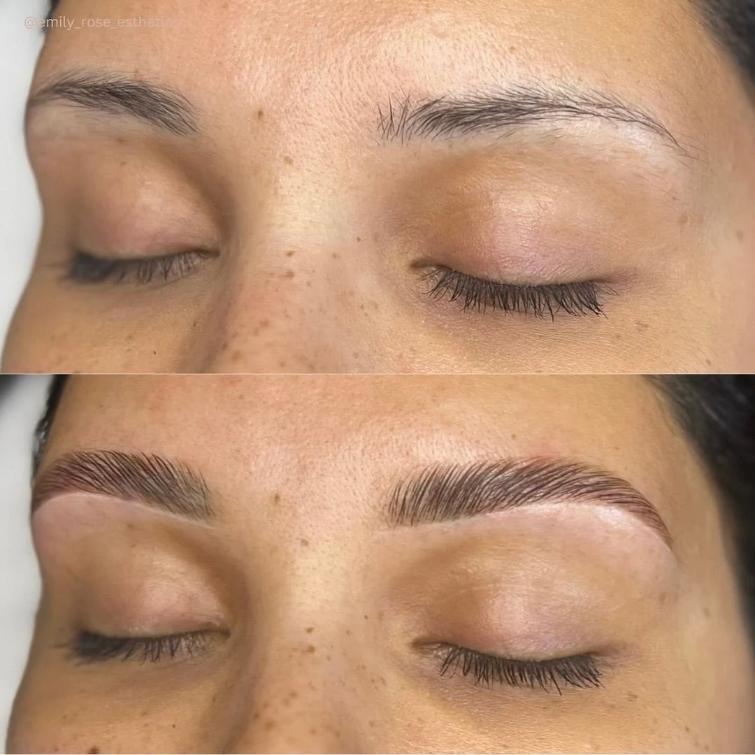 Antes y después de laminado de cejas
