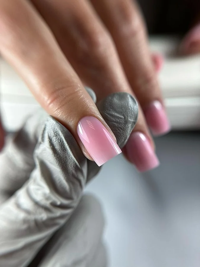 Detalle de manicura rosa profesional
